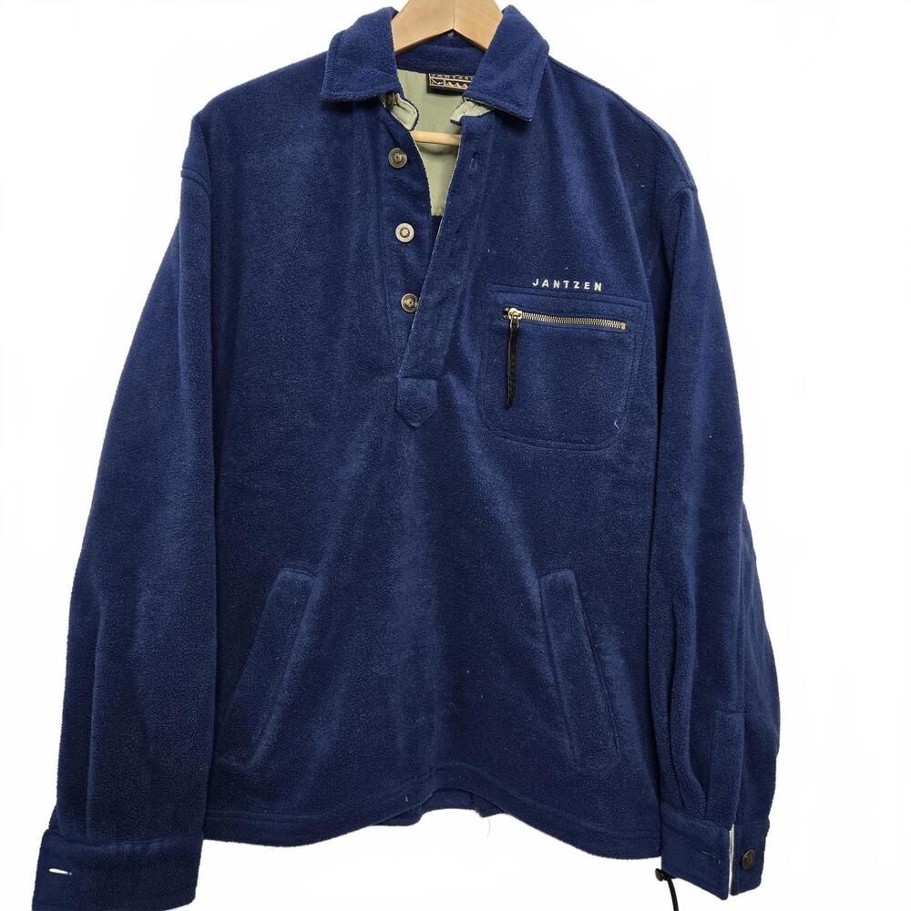 Vintage Jantzen Sweatshirt Men's Small Blue Pullover Fleece Half Button Collared